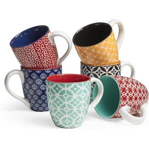 DOWAN Coffee Mugs Set of 6, 19 oz Large Porcelain Mug, Ceramic Tea Cups with Han